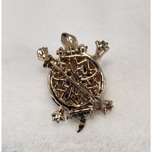 Vintage Turtle Brooch-Locket Faux Fur Shell Gold Tone Body Art Deco Style - Picture 6 of 8